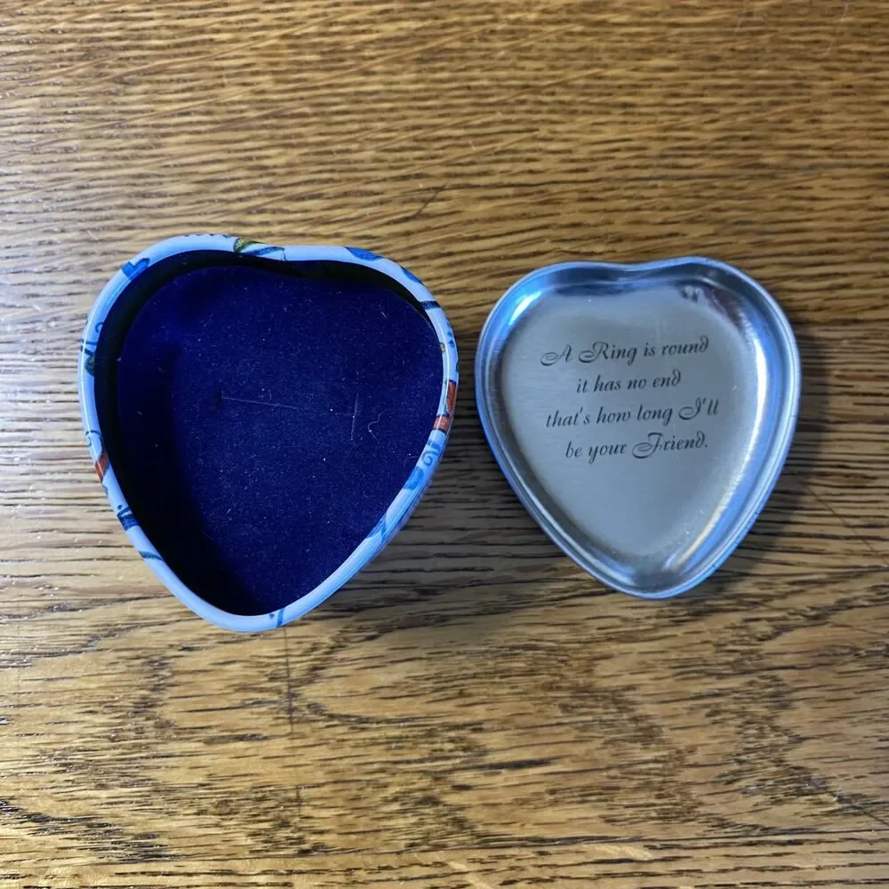 Brighton Empty Small Heart Tin Ring Box with Royal Blue Velvet Foam Insert